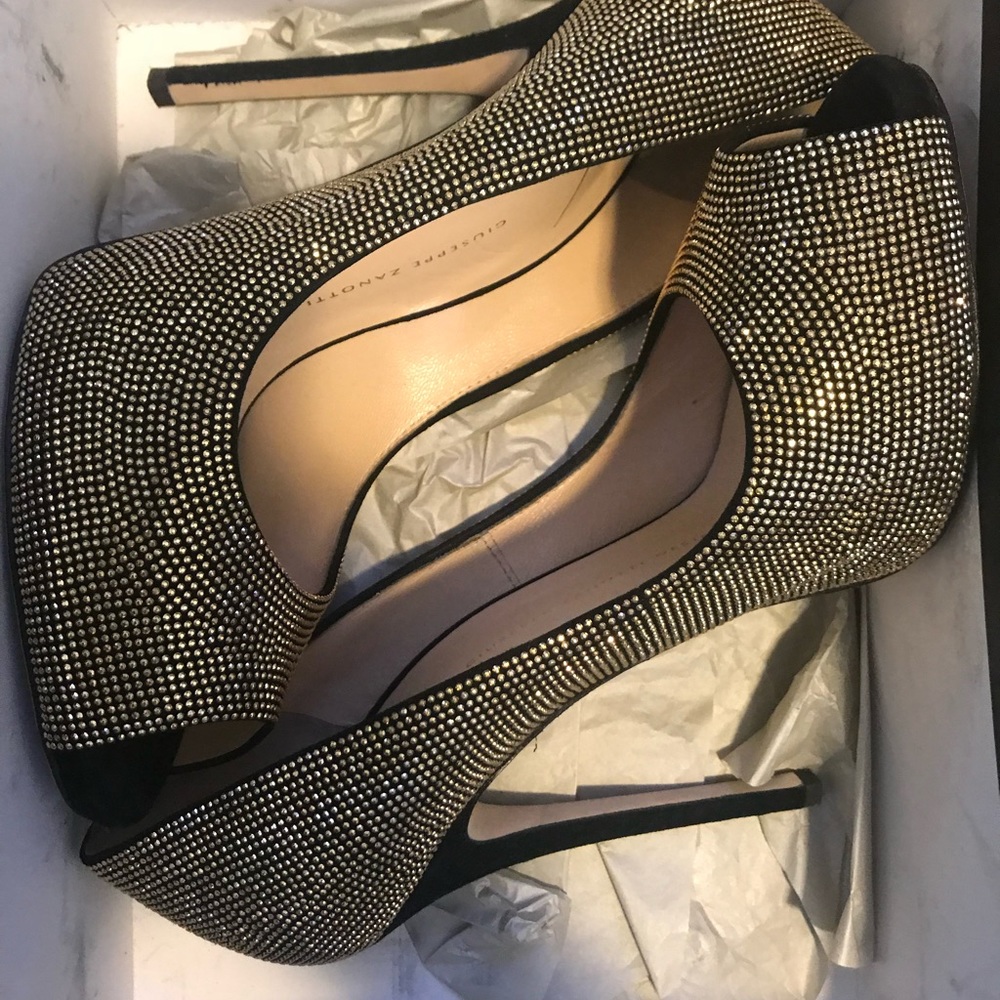 Giuseppe Zanotti gold studded peep toe heel
